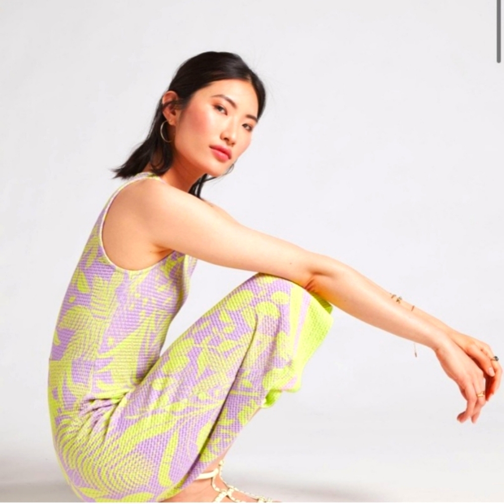 Farm Rio For Anthropologie Purple & Green Motif Tank Dress - M